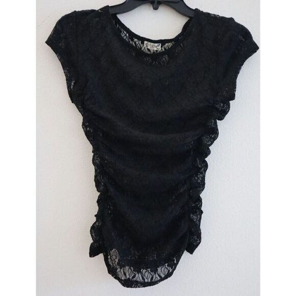 Intimately x Free People Womens Sz XS Black Keep It Simple S/S Lace Baby Tee - Picture 1 of 6